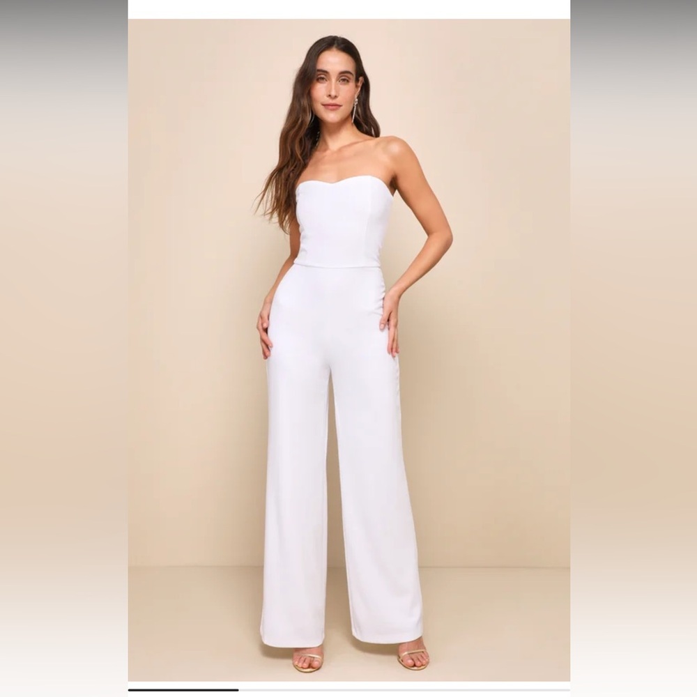 Edith White Strapless Wide-Leg Jumpsuit